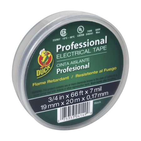 Manc0 Duck Professional Grade 3/4 in. W X 66 ft. L Black Vinyl Electrical Tape 299019